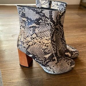 Snakeskin Heeled Bootie with Orange Heel